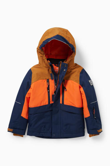 Enfants - Veste de ski à capuche - orange / bleu foncé