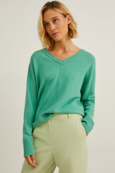 Damen - Kaschmir-Pullover - grün-melange