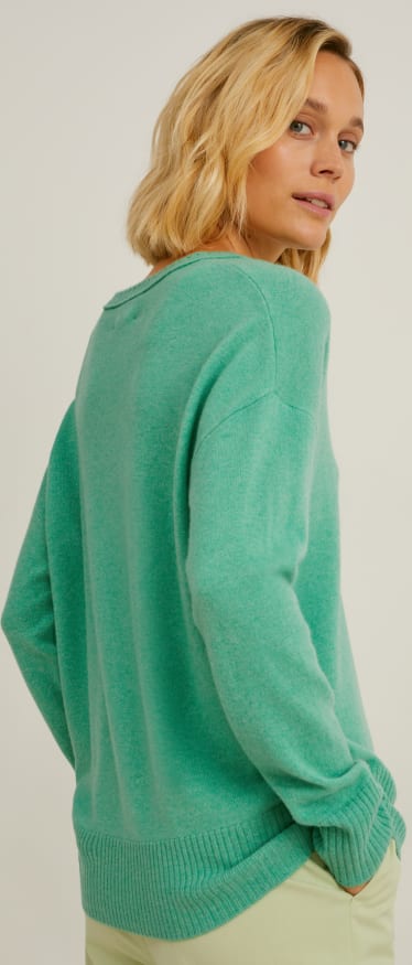 Dámské - Kašmírový svetr - zelená-žíhaná