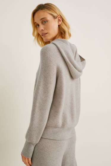 Women - Hooded cashmere jumper - beige-melange