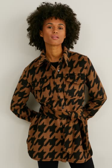 Donna - Shacket - a quadretti - marrone