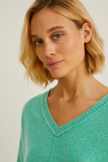 Damen - Kaschmir-Pullover - grün-melange