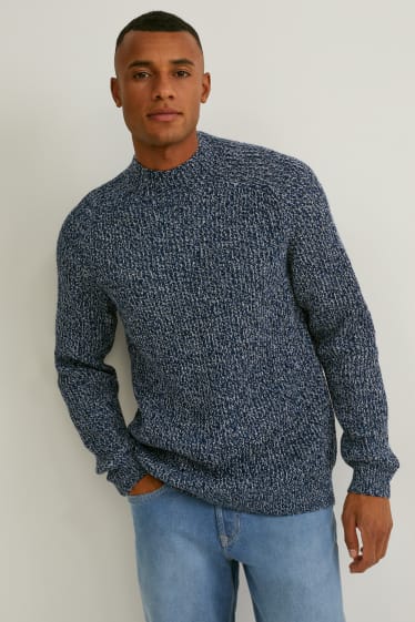 Hommes - Pull - bleu foncé / blanc