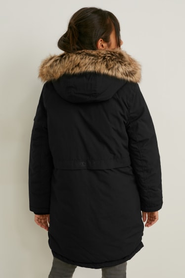 Niños - Parka con pelo sintético - invierno - hidrófuga - negro