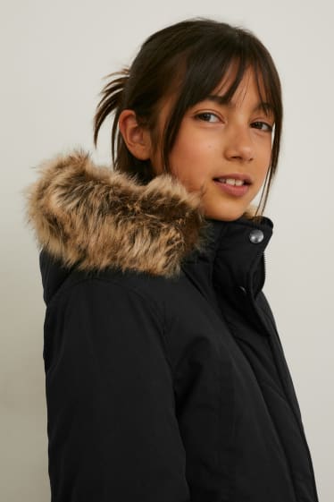 Bambini - Parka con riporto di ecopelliccia - inverno - idrorepellente - nero