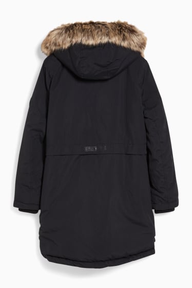 Enfants filles - Parka avec garniture d'imitation fourrure - hiver - déperlante - noir