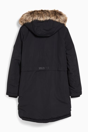 Bambini - Parka con riporto di ecopelliccia - inverno - idrorepellente - nero