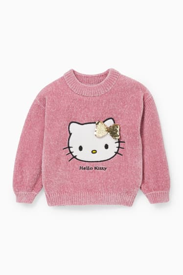 Enfants - Hello Kitty - pull en maille chenille - rose foncé
