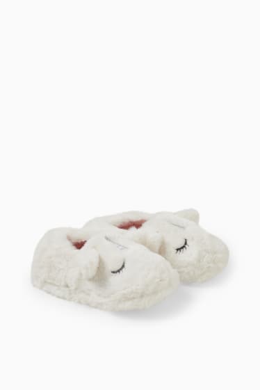 Copii - Unicorn - papuci de casă din blană artificială - alb