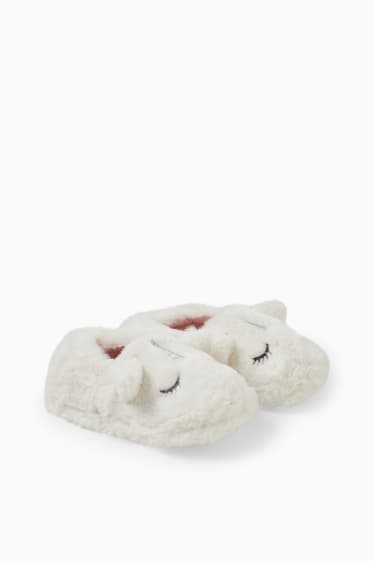 Enfants filles - Licorne - chaussons en imitation fourrure - blanc