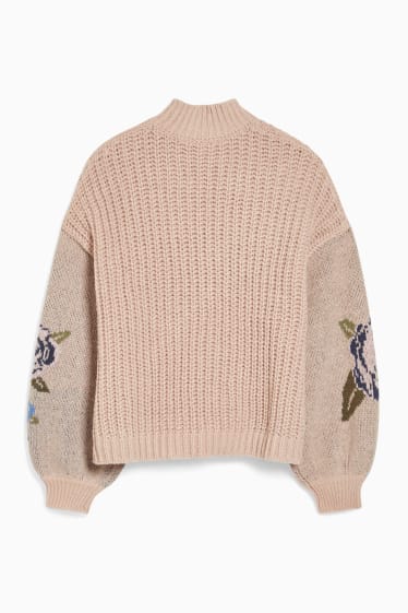 Femmes - CLOCKHOUSE - pullover - motif tressé - à fleurs - beige