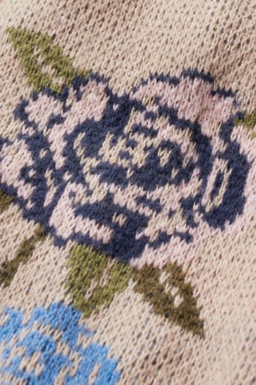 Femmes - CLOCKHOUSE - pullover - motif tressé - à fleurs - beige