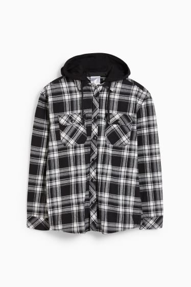 Men - CLOCKHOUSE - shirt jacket with hood - check - black / white