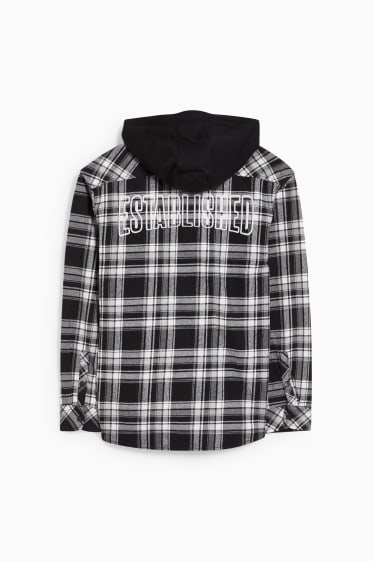 Men - CLOCKHOUSE - shirt jacket with hood - check - black / white