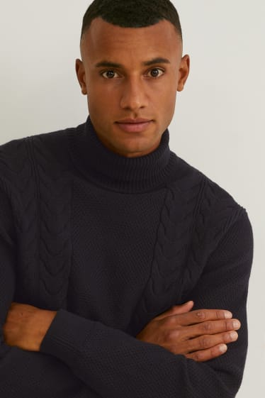 Men - Polo neck jumper - dark blue