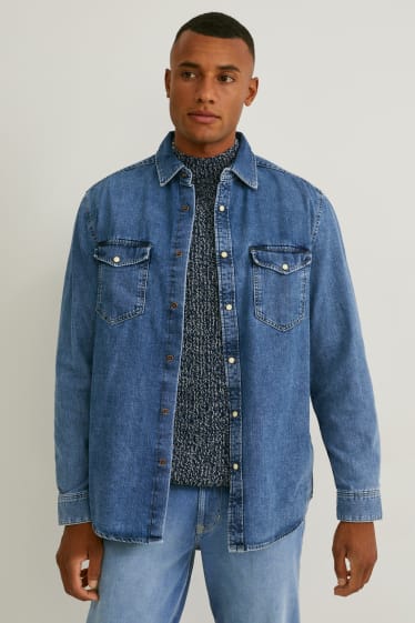 Men - Denim shirt - regular fit - Kent collar - blue denim