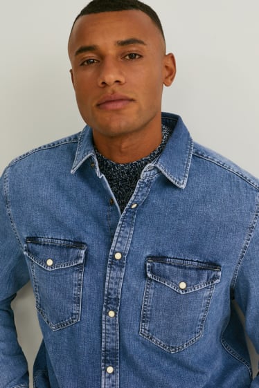 Uomo - Camicia di jeans - regular fit - collo all'italiana - jeans blu