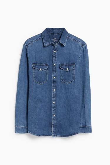 Men - Denim shirt - regular fit - Kent collar - blue denim