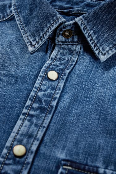 Men - Denim shirt - regular fit - Kent collar - blue denim