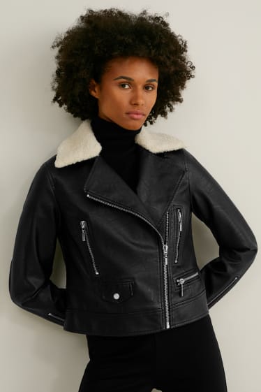Donna - Giacca stile motociclista - similpelle - nero