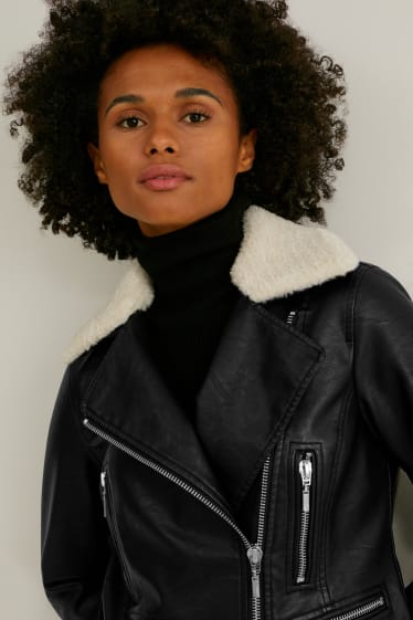 Donna - Giacca stile motociclista - similpelle - nero