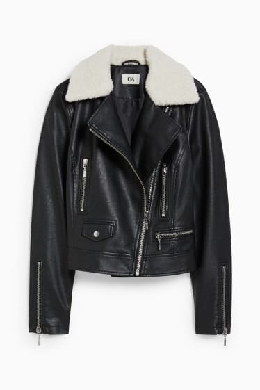 Donna - Giacca stile motociclista - similpelle - nero