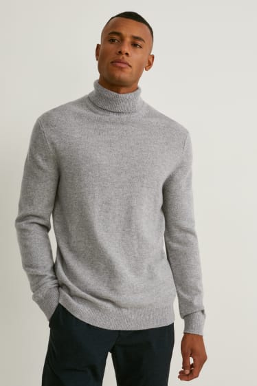 Uomo - Dolcevita in lana vergine - grigio chiaro melange