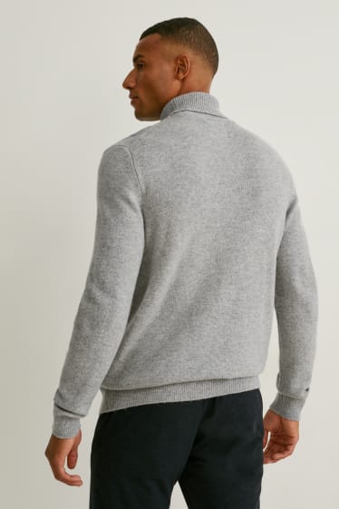 Men - Polo neck jumper made of new wool - light gray-melange