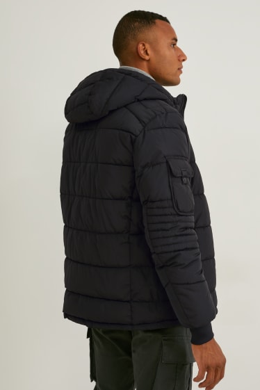 Pánské - Prošívaná bunda s kapucí  - černá