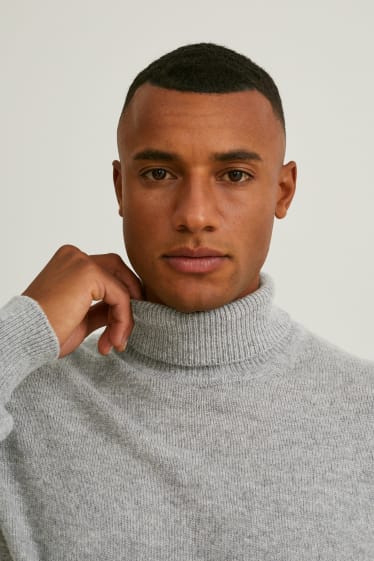 Men - Polo neck jumper made of new wool - light gray-melange