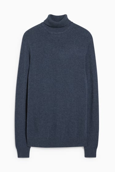 Men - Polo neck jumper made of new wool - dark blue-melange