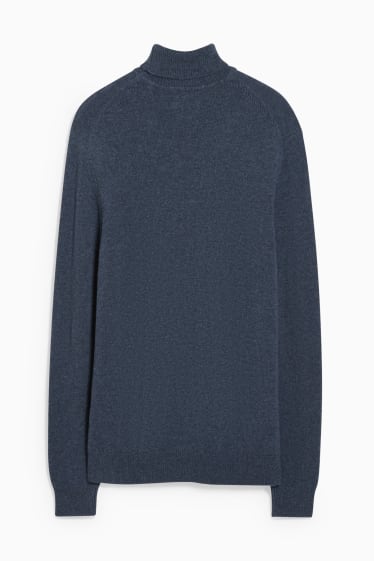 Men - Polo neck jumper made of new wool - dark blue-melange