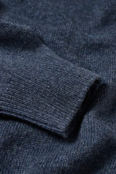 Men - Polo neck jumper made of new wool - dark blue-melange