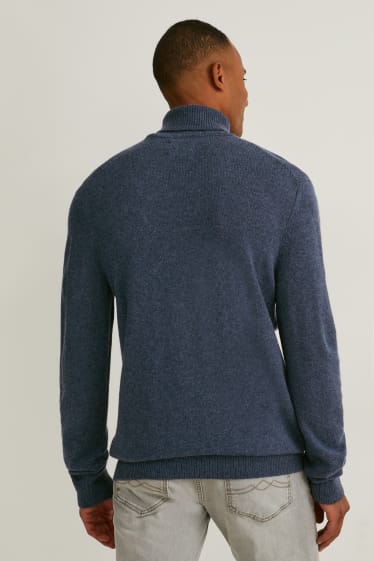 Men - Polo neck jumper made of new wool - dark blue-melange