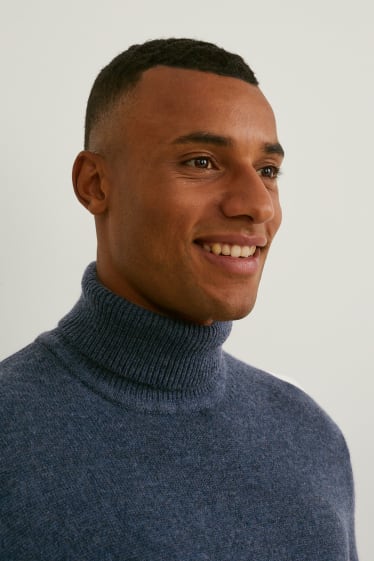Men - Polo neck jumper made of new wool - dark blue-melange