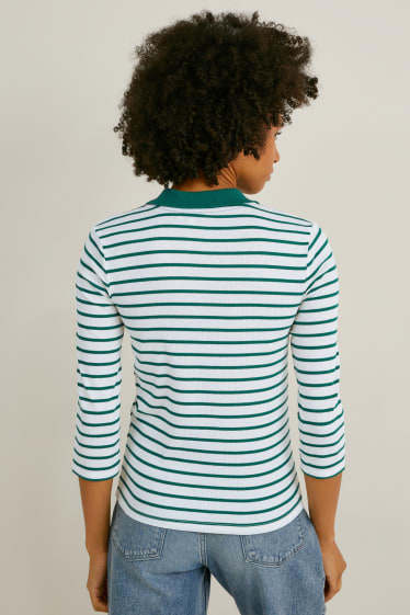 Damen - Poloshirt - gestreift - weiß / grün