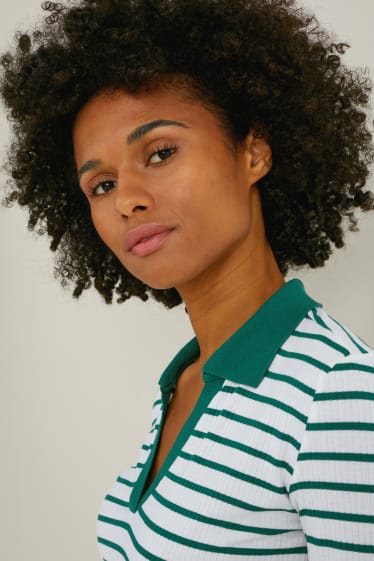 Femei - Tricou polo - cu dungi - alb / verde