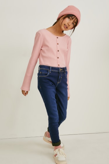Kinderen: meisjes - Skinny jeans - thermojeans - jeansdonkerblauw