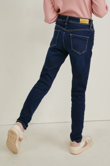 Kinderen: meisjes - Skinny jeans - thermojeans - jeansdonkerblauw
