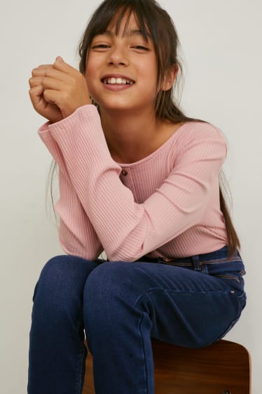 Kinderen: meisjes - Skinny jeans - thermojeans - jeansdonkerblauw