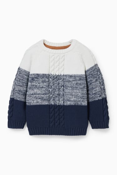 Babies - Baby jumper - cable knit pattern - dark blue / white