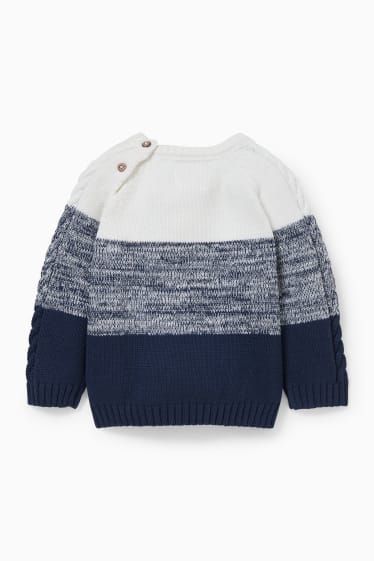 Babies - Baby jumper - cable knit pattern - dark blue / white