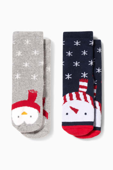 Babies - Multipack of 2 - snowman - newborn non-slip socks - light gray / dark blue
