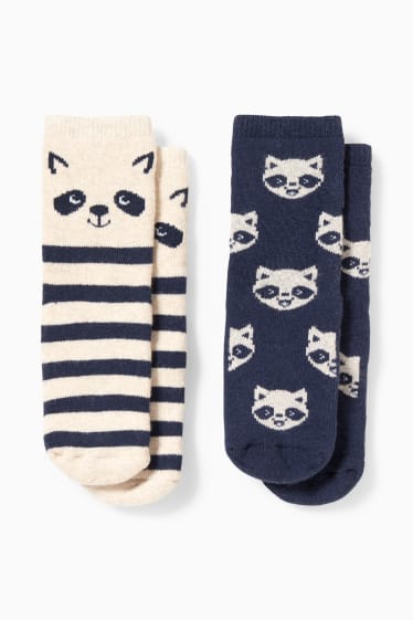Bebés - Pack de 2 - mapaches - calcetines antideslizantes con dibujo para bebé - azul / beis
