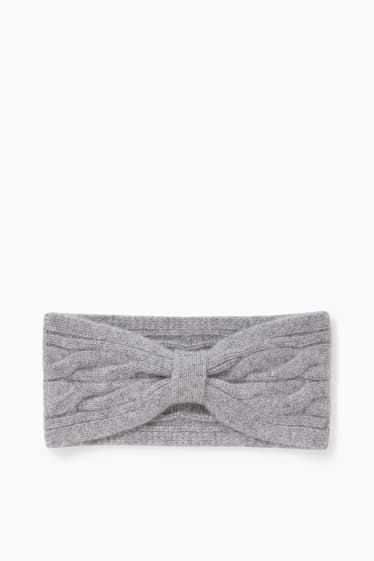 Donna - Fascetta scaldafronte di cashmere - motivo a treccia - grigio melange