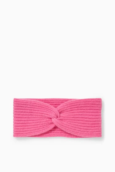 Dames - Hoofdband van kasjmier, met knoop in de stof - fuchsiarood