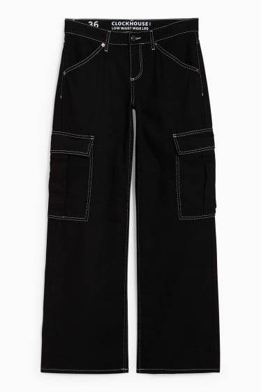 Dámské - CLOCKHOUSE - wide leg jeans - low waist - černá
