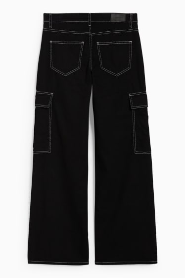 Dámské - CLOCKHOUSE - wide leg jeans - low waist - černá