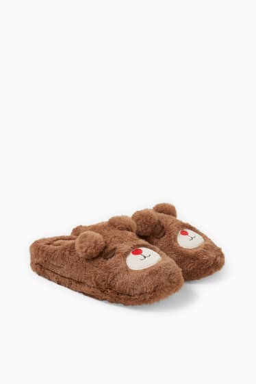 Femmes - CLOCKHOUSE - chaussons en imitation fourrure - marron
