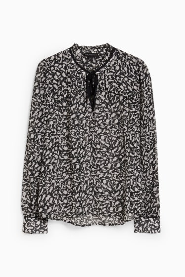 Women - Chiffon blouse - patterned - black / white